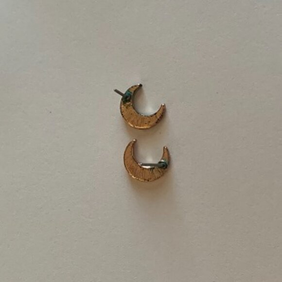 Gold Rhinestone Crescent Moon Stud Earrings - Picture 4 of 5